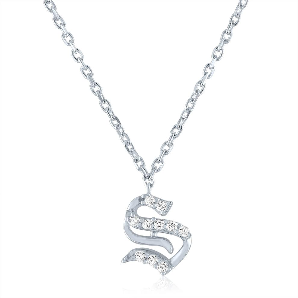 Diamond Accent Gothic Script S Initial Pendant in Sterling Silver  – Image 1 of 3