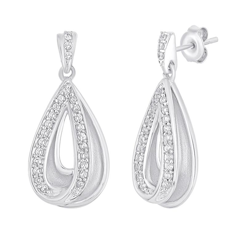 Deep Drop Diamond Earrings in Sterling Silver &#40;1/5 ct. tw.&#41; – Image 1 of 2