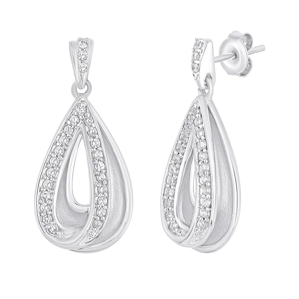 Deep Drop Diamond Earrings in Sterling Silver (1/5 ct. tw.) – Image 1 of 2