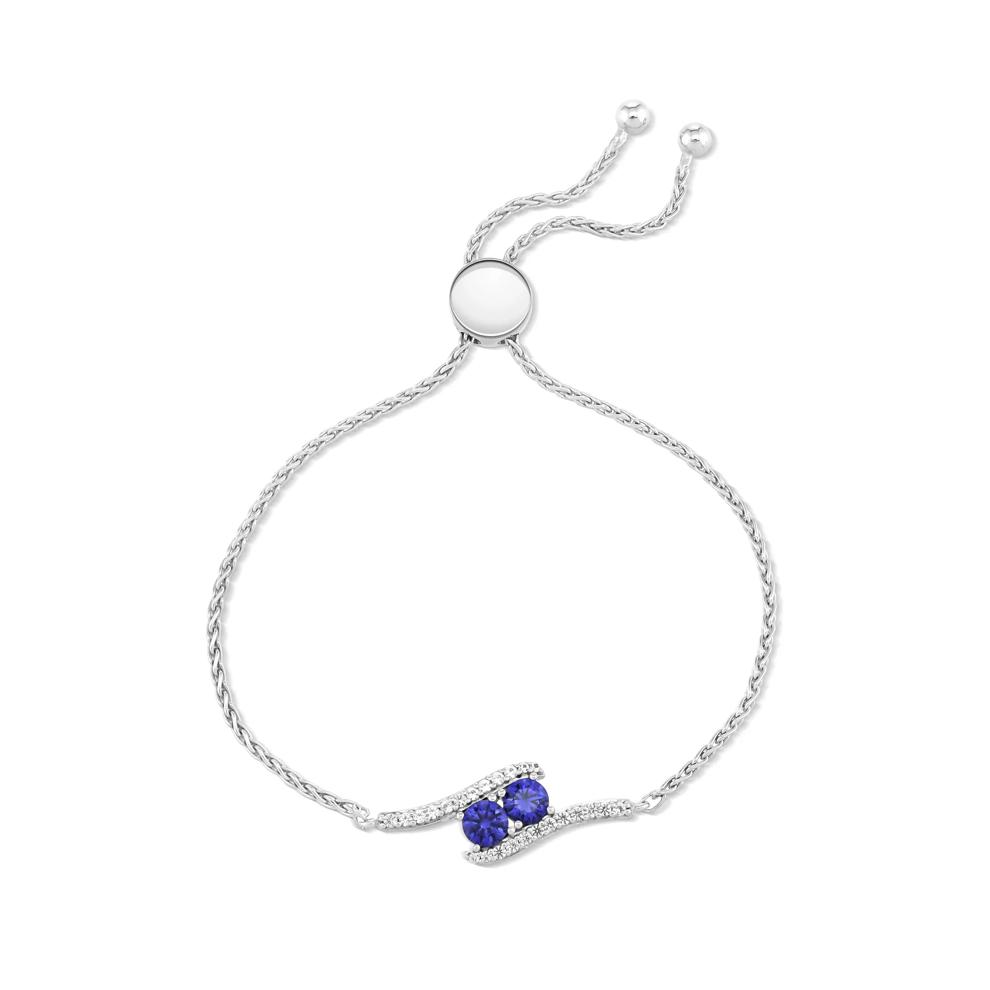 Lab-Created Blue &amp; White Sapphire Bolo Bracelet in Sterling Silver, 9.5" – Image 2 of 2