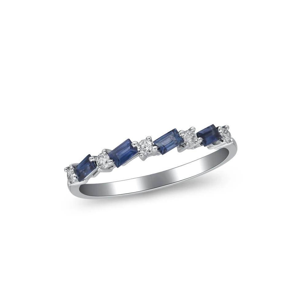 Baguette Blue Sapphire and Diamond Band in 10K White Gold (1/8 ct. tw.) – Image 5 of 5