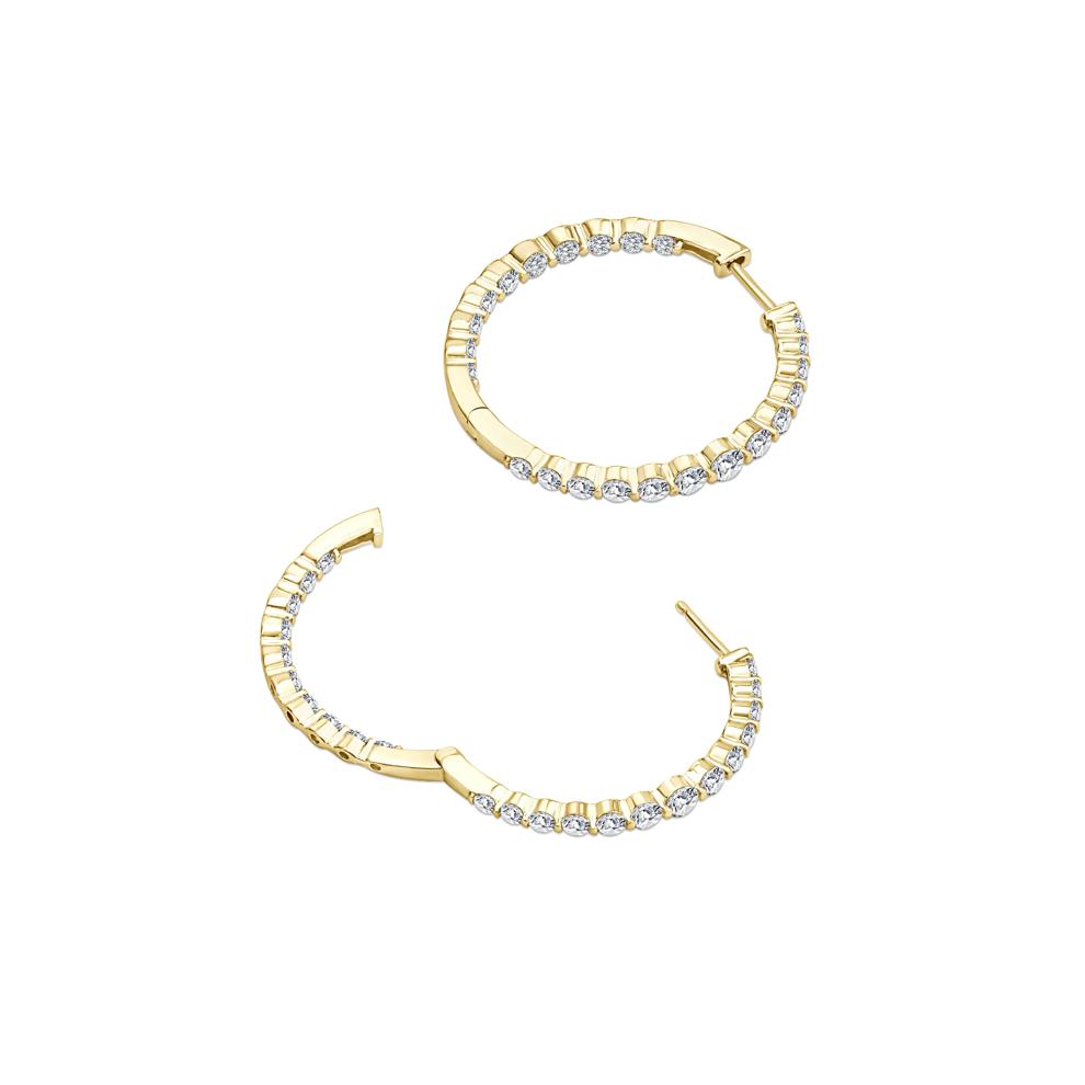 Lab Grown Diamond Shared-Prong Inside-Out Hoop Earrings in 10K Yellow Gold (2 ct. tw.) – Image 2 of 3