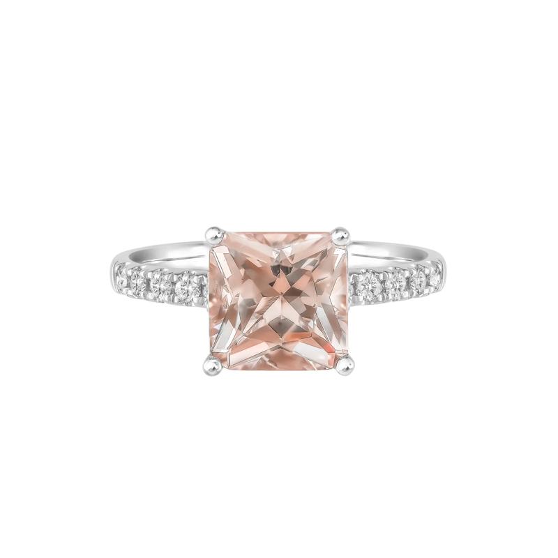 Radiant-Cut Morganite and Diamond Ring in 14K White Gold &#40;1/3 ct. tw.&#41;  – Image 1 of 3
