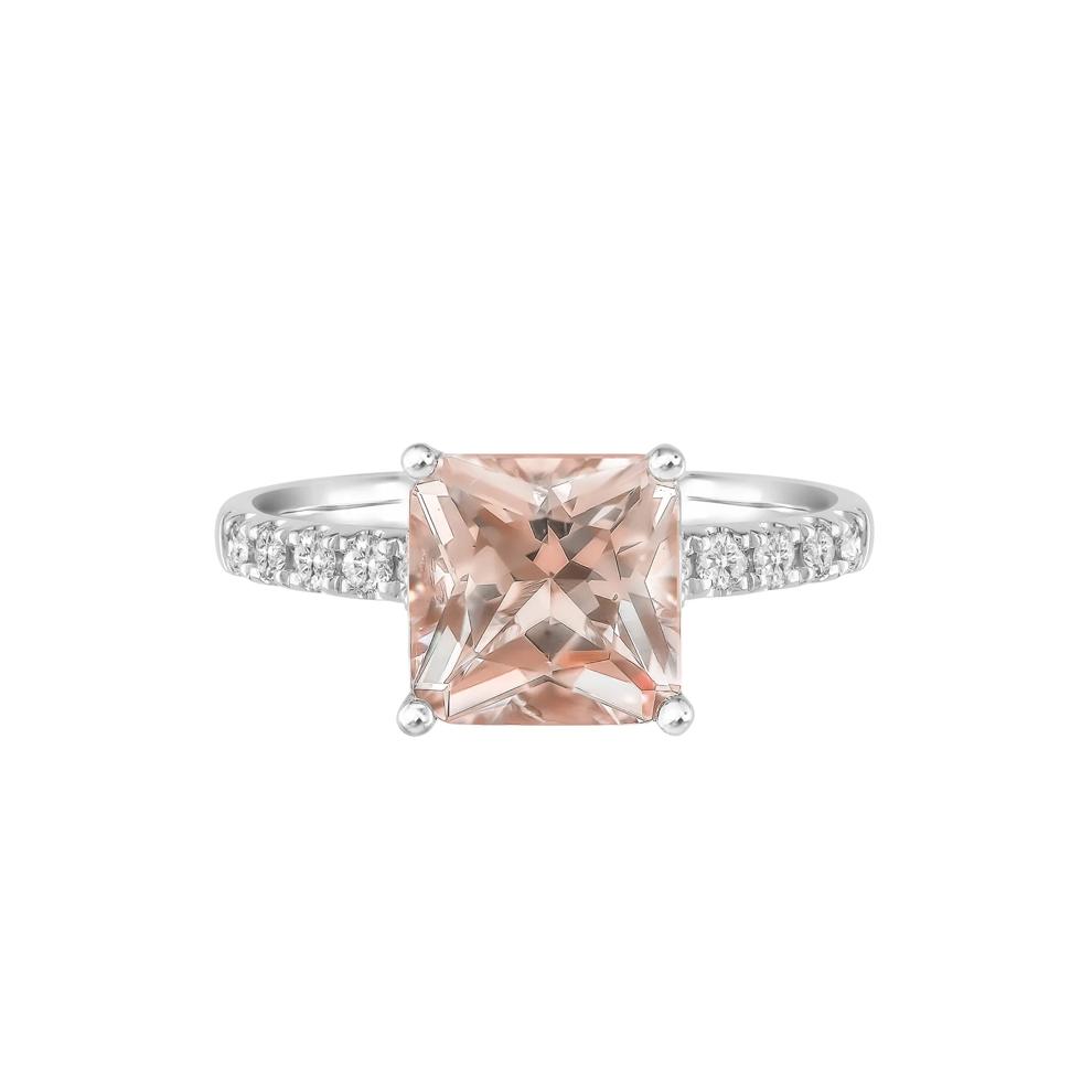 Radiant-Cut Morganite and Diamond Ring in 14K White Gold (1/3 ct. tw.)  – Image 1 of 3