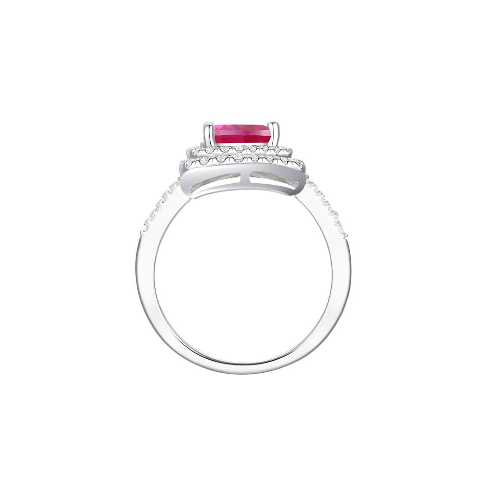 Lab-Created Ruby and Lab-Created White Sapphire Halo Ring in Sterling Silver – Image 2 of 3
