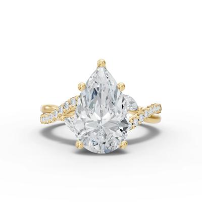 Lab Grown Diamond Pear Center Engagement Ring in 14K Yellow Gold (3 1/3 ct. tw.)