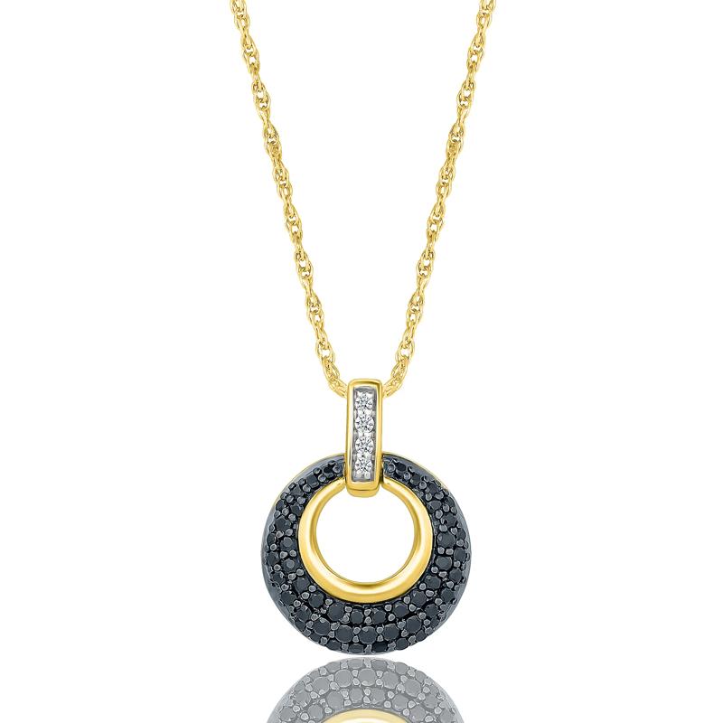 Black &amp; White Diamond Door-Knocker Pendant in 10K Yellow Gold &#40;1/3 ct. tw.&#41; – Image 1 of 3