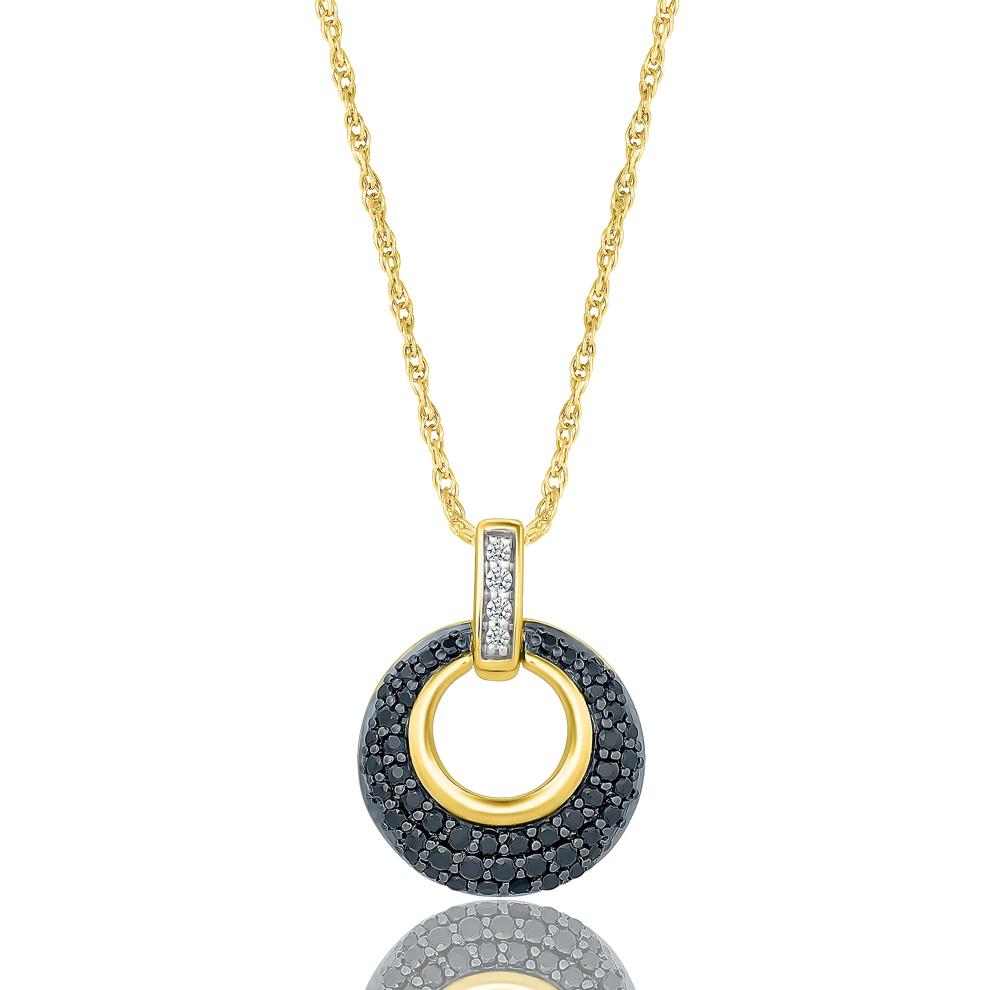 Black &amp; White Diamond Door-Knocker Pendant in 10K Yellow Gold (1/3 ct. tw.) – Image 1 of 3