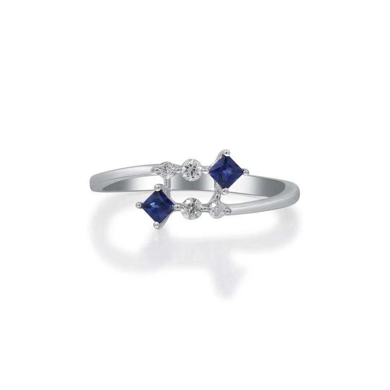 Blue Sapphire &amp; Diamond Ring in 10K White Gold &#40;1/10 ct. tw.&#41; – Image 1 of 5