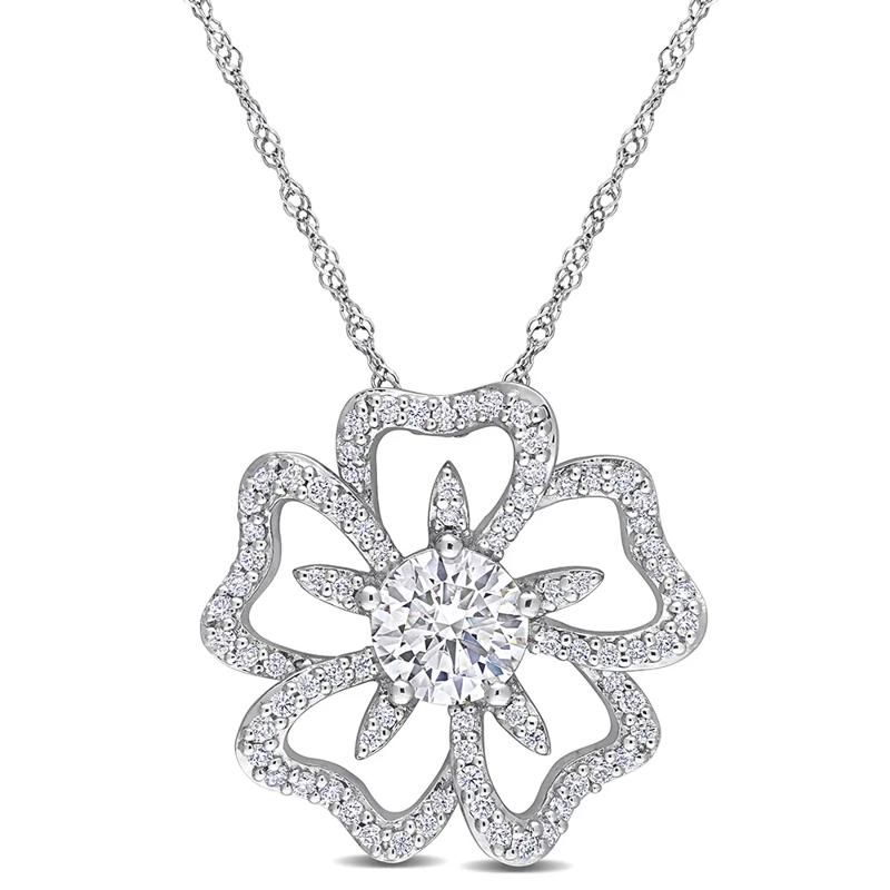 Moissanite Flower Necklace in Sterling Silver &#40;1 1/10 ct. dew&#41; – Image 1 of 4