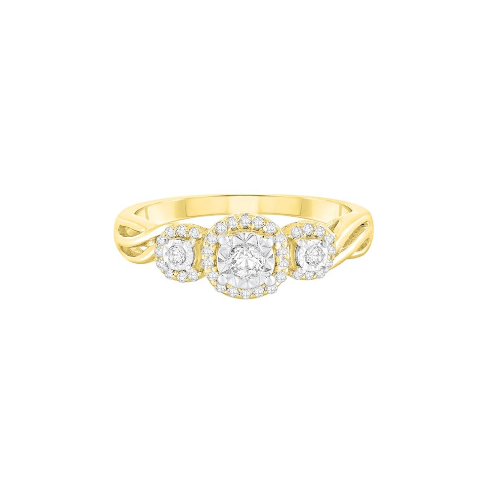 Three-Stone Halo Engagement Ring with Illusion Settings in 10K Yellow Gold (1/4 ct. tw.) – Image 1 of 3
