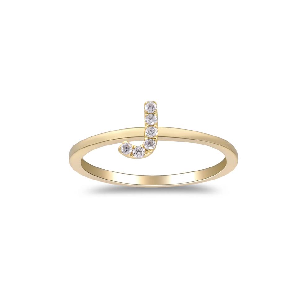 Diamond Accent "J" Initial Ring in 10K Yellow Gold – Image 1 of 4