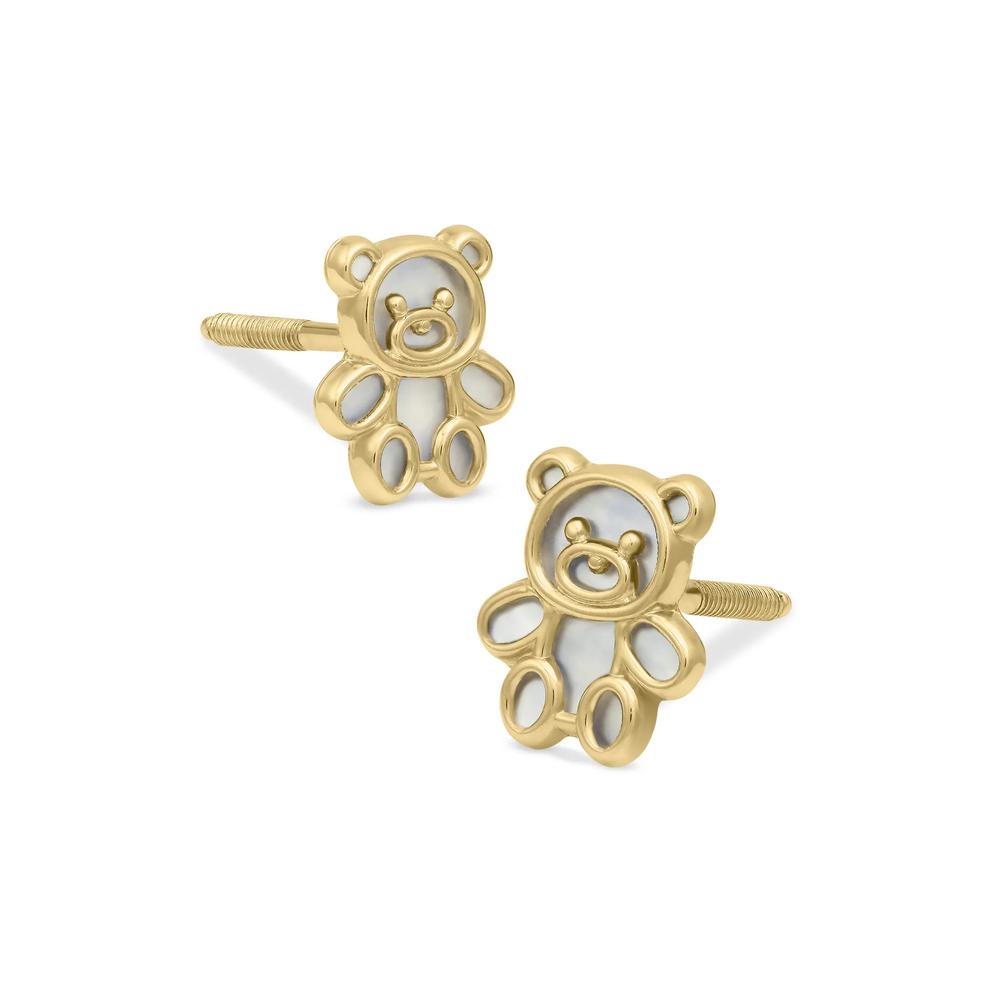Children's Mother of Pearl Teddy Bear Stud Earrings in 14K Yellow Gold – Image 1 of 2