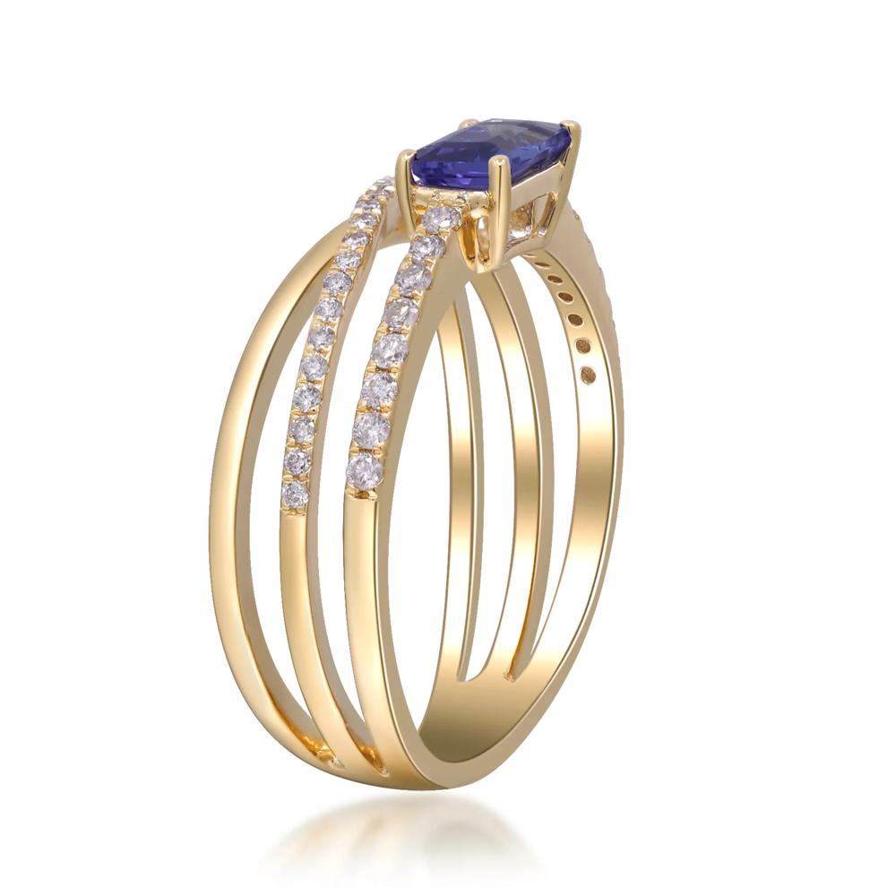 Tanzanite and Diamond Crossover Ring in 10K Yellow Gold (1/4 ct. tw.) – Image 3 of 5