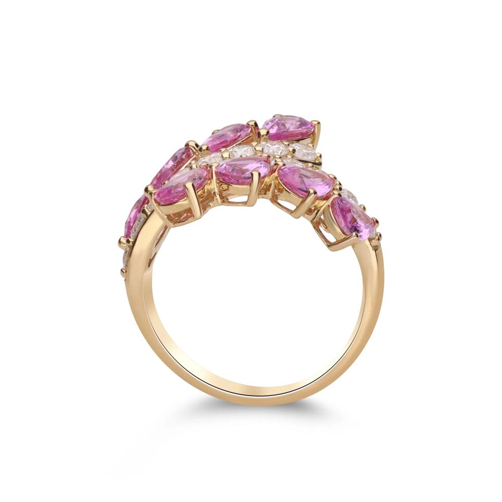 Pink Sapphire &amp; Diamond Bypass Ring in 18K Yellow Gold (1 ct. tw.) – Image 2 of 5