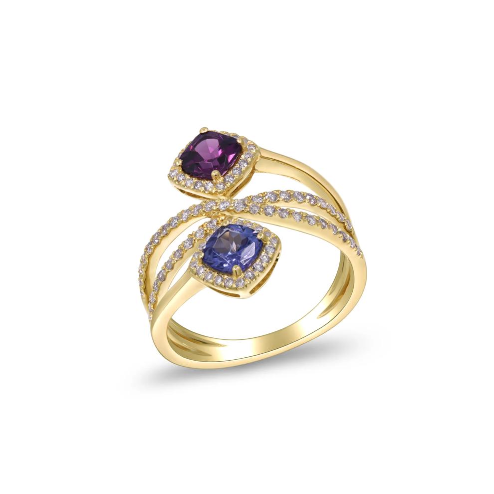 Tanzanite, Rhodolite Garnet and Diamond Ring in 14K Yellow Gold (3/8 ct. tw.) – Image 4 of 4