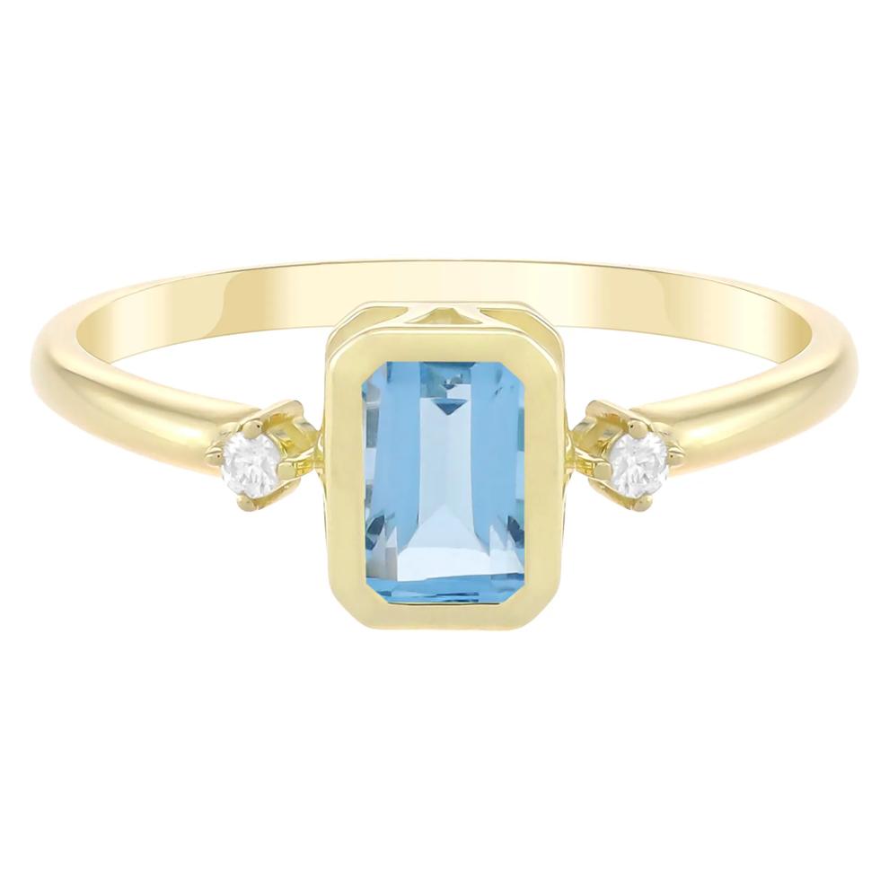 Emerald-Cut Swiss Blue Topaz and Diamond Accent Ring in 10K Yellow Gold – Image 1 of 3