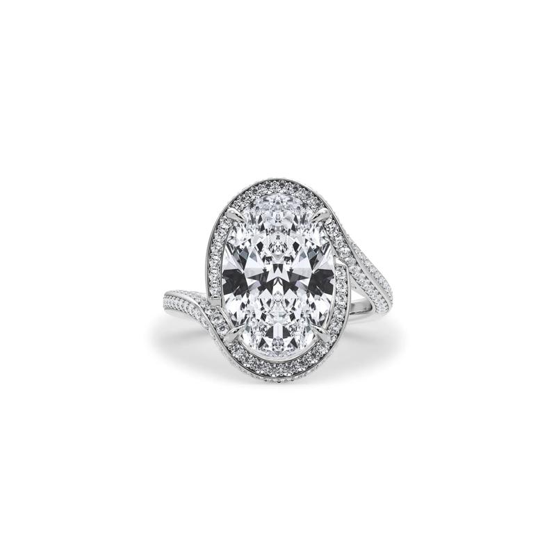 Lab Grown Diamond Oval Halo Engagement Ring in Platinum &#40;5 5/8 ct. tw.&#41; – Image 1 of 4