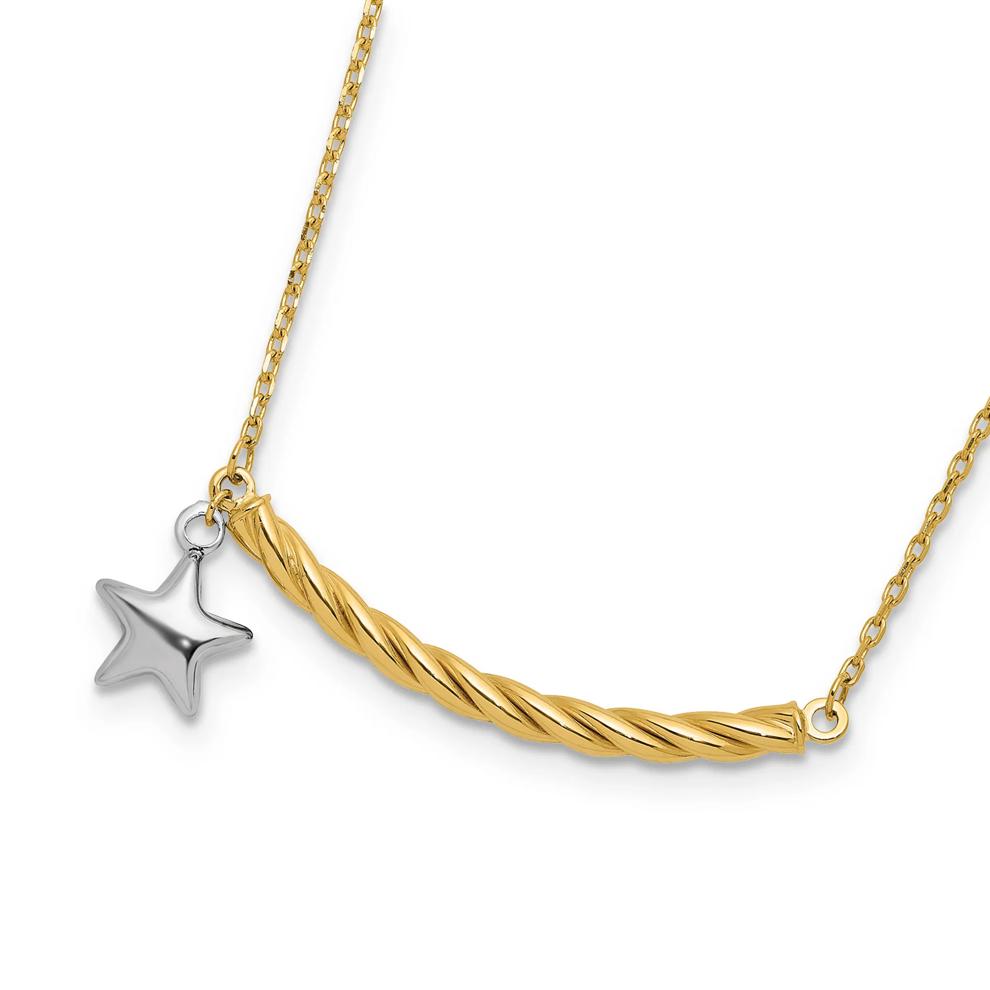 Bar Necklace With Dangling Star in 10K Yellow &amp; White Gold, 17" – Image 4 of 4
