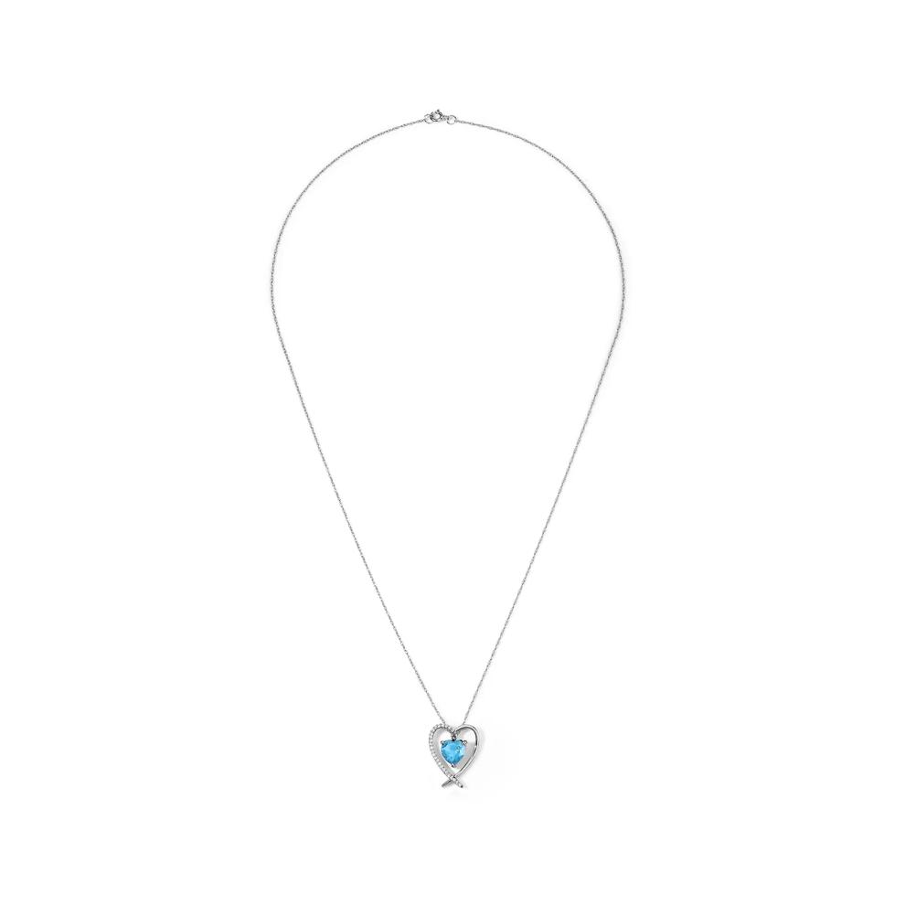Blue Topaz &amp; Diamond Accent Heart Pendant Necklace in 10K White Gold – Image 3 of 4
