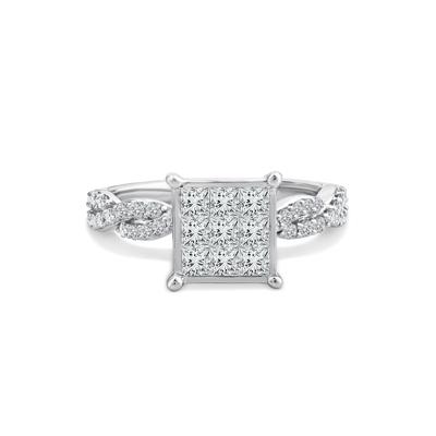 Diamond Princess-Cut Quad Twist-Shank Engagement Ring in 10K White Gold (1 ct. tw.)