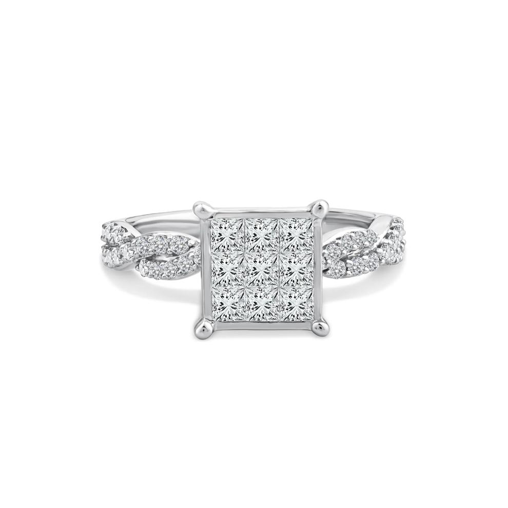 Diamond Princess-Cut Quad Twist-Shank Engagement Ring in 10K White Gold (1 ct. tw.) – Image 1 of 4