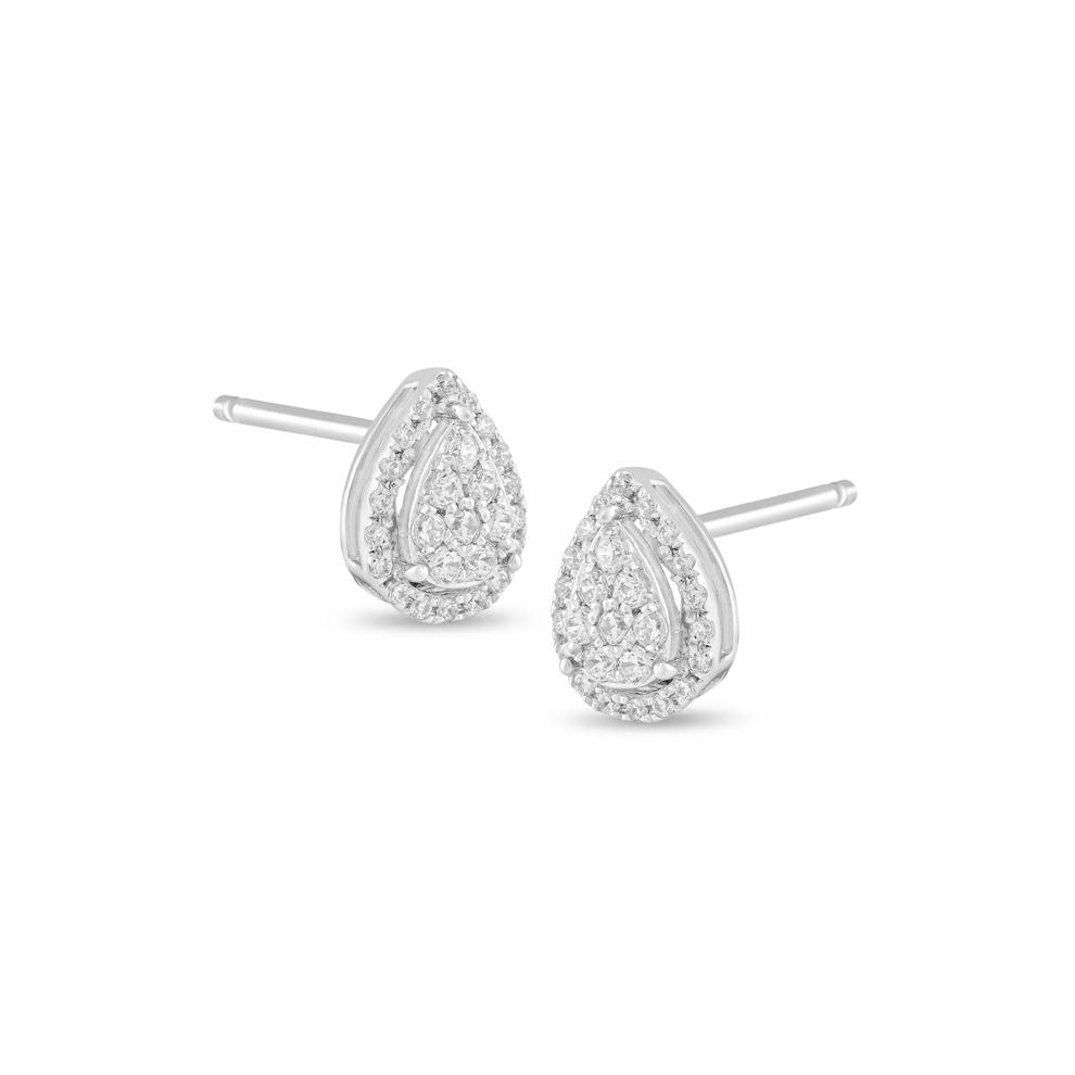 Diamond Pear-Shaped Cluster Halo Stud Earrings in Sterling Silver (1/4 ct. tw.) – Image 1 of 2