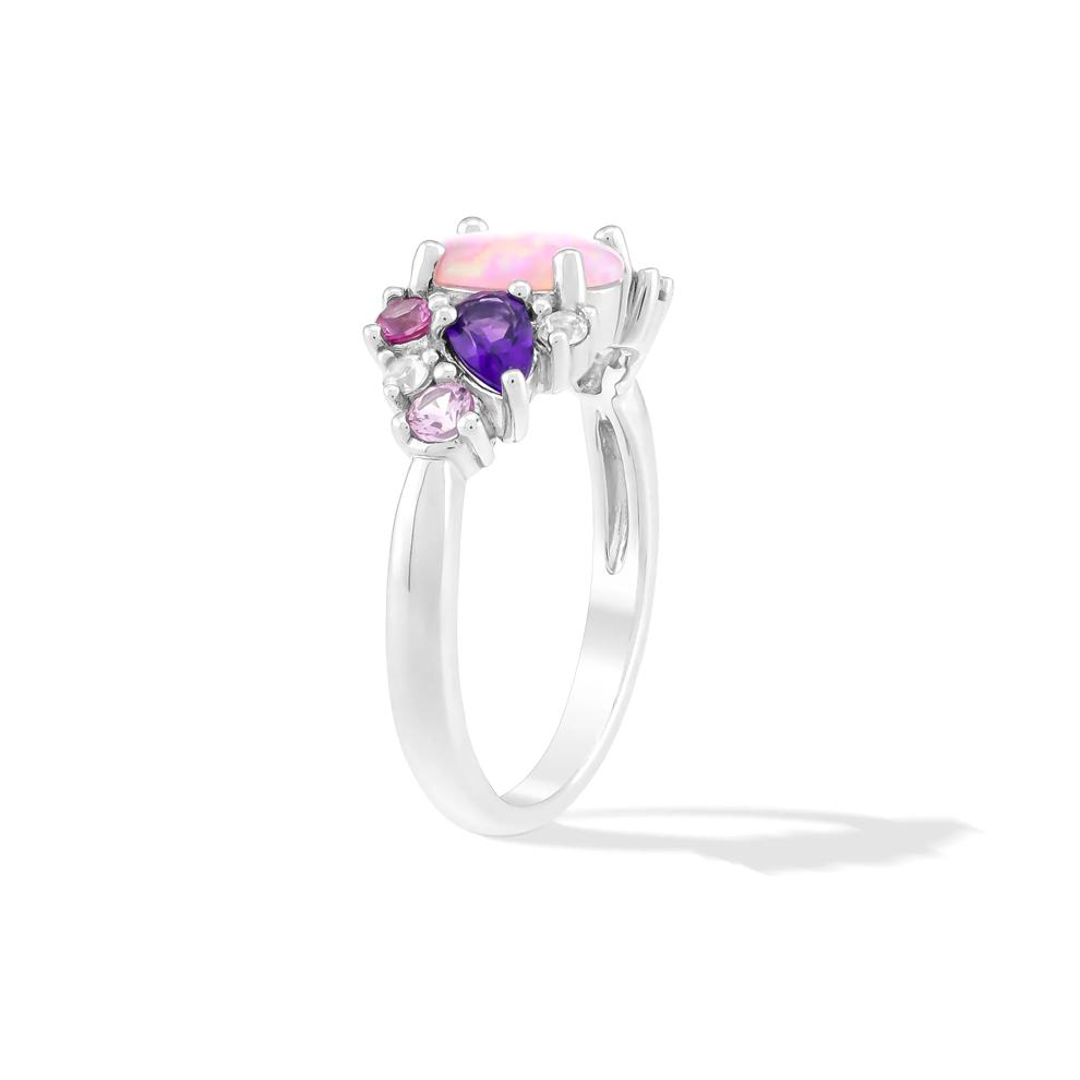 Lab-Created Opal, Amethyst, Lab-Created Pink &amp; White Sapphire Ring in Sterling Silver – Image 3 of 4