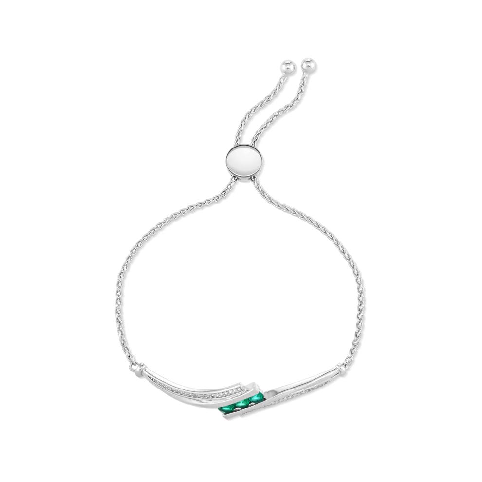 Lab-Created Emerald &amp; Lab-Created White Sapphire Three-Stone Bolo Bracelet in Sterling Silver – Image 2 of 2