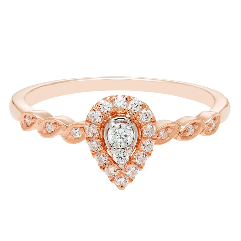 Pear-Shaped Diamond Promise Ring with Halo in 10K Rose Gold (1/5 ct. tw.)  – Image 1 of 3