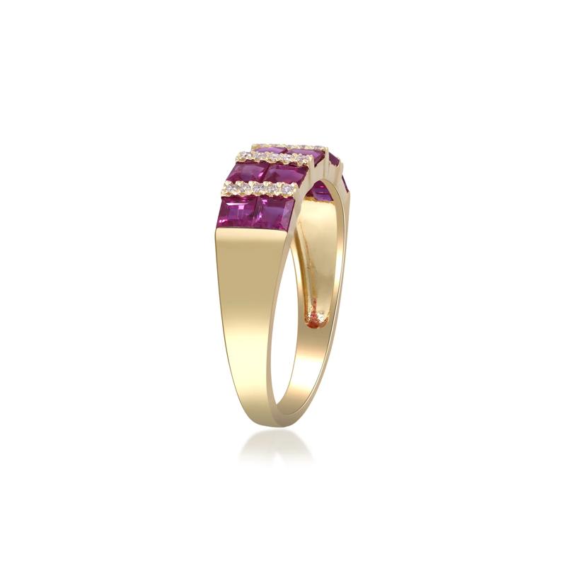 Ruby and Diamond Accent Band in 10K Yellow Gold – Image 3 of 4