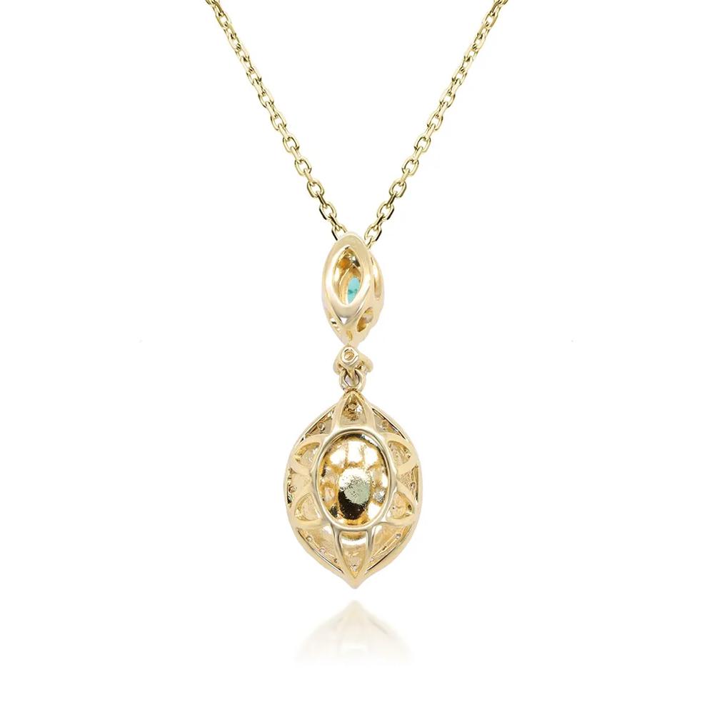 Opal, Emerald &amp; Diamond Pendant in 10K Yellow Gold (1/5 ct. tw.) – Image 3 of 3