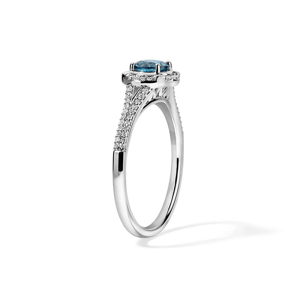 Montana Blue Sapphire &amp; Diamond Halo Ring in 10K White Gold (1/7 ct. tw.) – Image 3 of 4