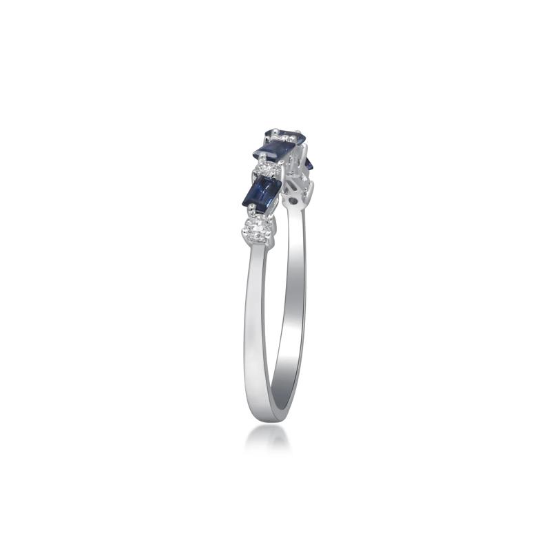 Baguette Blue Sapphire and Diamond Band in 10K White Gold &#40;1/8 ct. tw.&#41; – Image 3 of 5