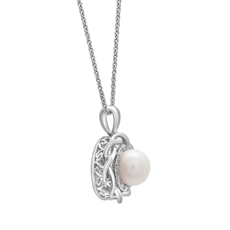 Pearl &amp; Diamond Accent Twist Pendant in Sterling Silver – Image 3 of 4