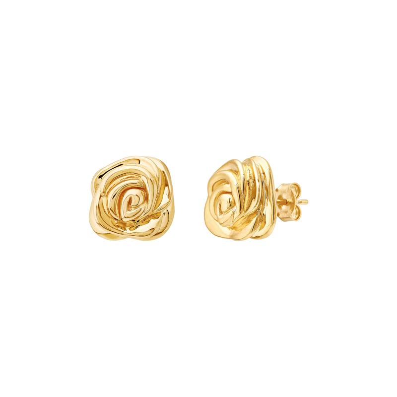 Rose Stud Earrings in 14K Yellow Gold, 14MM – Image 1 of 1