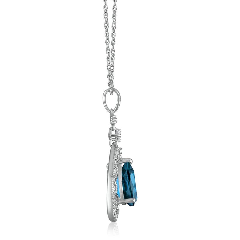 Pear-Shaped London Blue Topaz and Diamond Accent Necklace in 14K White Gold – Image 2 of 3