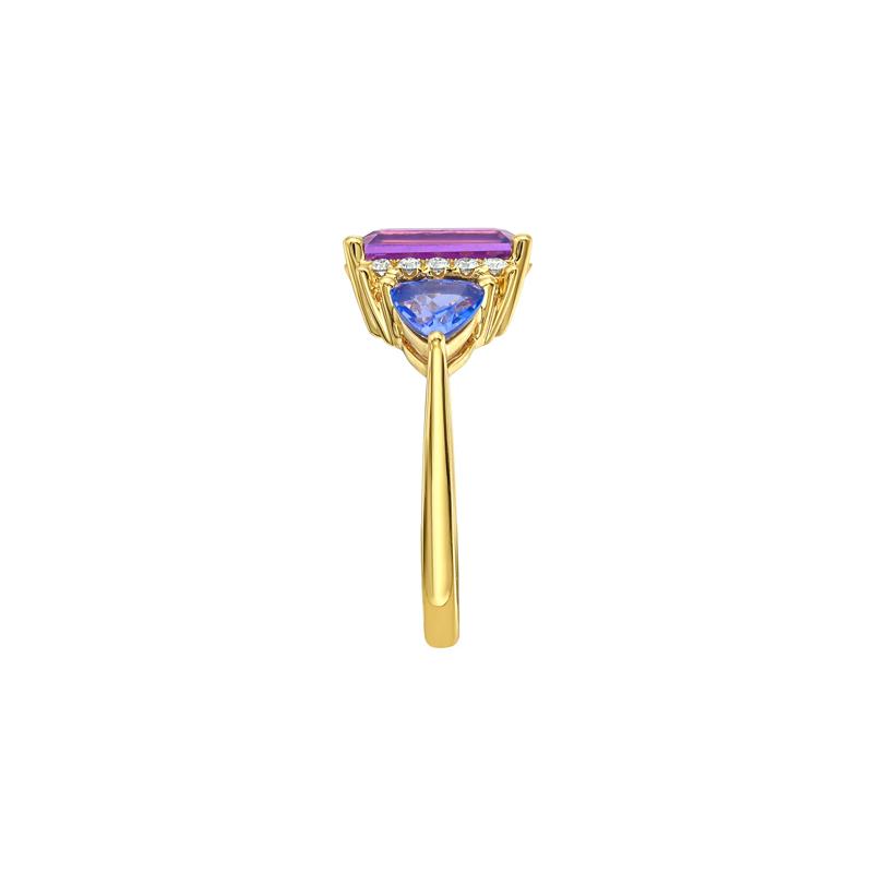 Tanzanite, Amethyst and Diamond Accent Ring in 10K Yellow Gold &#40;1/7 ct. tw.&#41; – Image 3 of 5