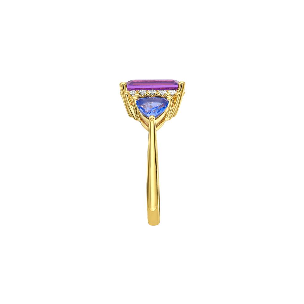 Tanzanite, Amethyst and Diamond Accent Ring in 10K Yellow Gold (1/7 ct. tw.) – Image 3 of 5