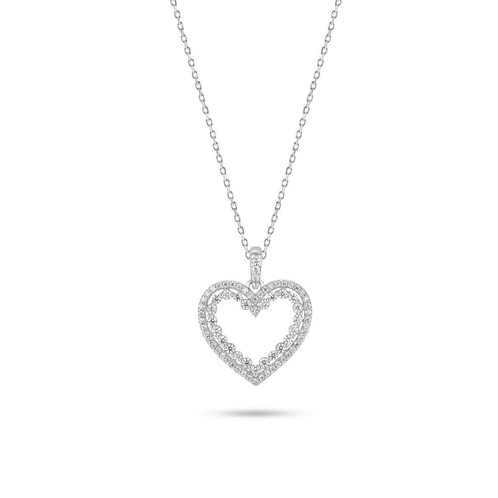 Diamond Double Open Heart Pendant in Sterling Silver (1/2 ct. tw.) – Image 1 of 4