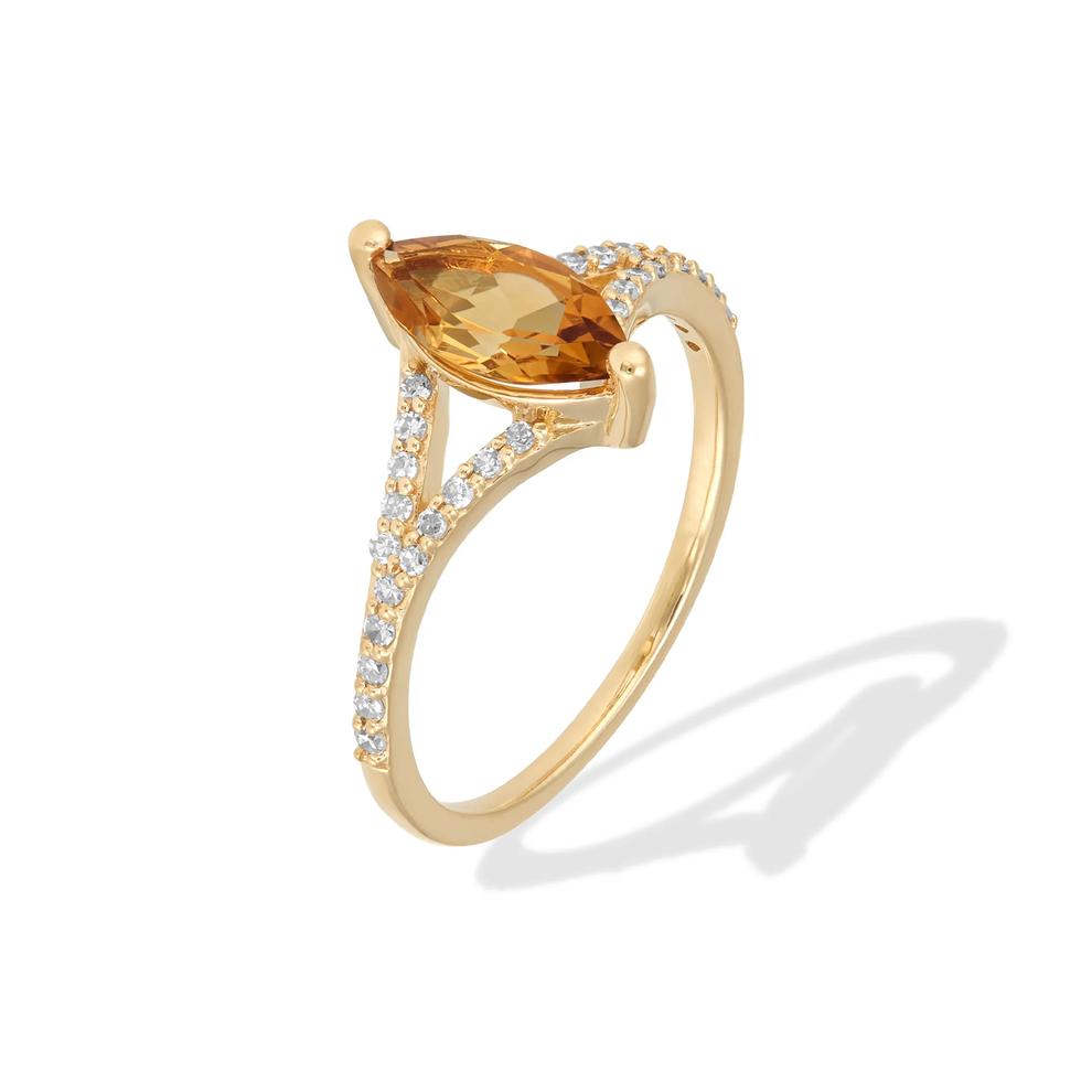 Marquise Citrine &amp; Diamond Split-Shank Ring in 10K Yellow Gold (1/7 ct. tw.) – Image 4 of 4