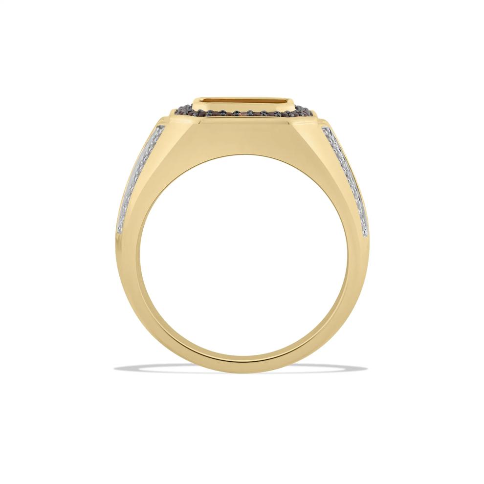 Men's Tiger's Eye &amp; Brown Diamond Ring in 10K Yellow Gold (1/3 ct. tw.) – Image 2 of 4