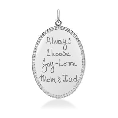 Personalized Oval Engraved Handwriting Pendant, 30x22MM