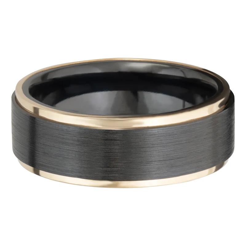 Men&rsquo;s Wedding Band with 14K Yellow Gold in Black Zirconium, 8mm – Image 1 of 4