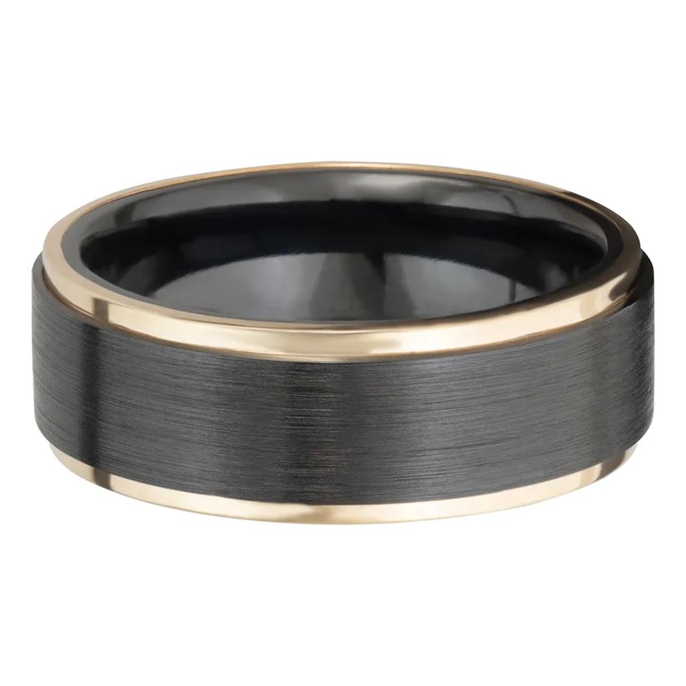 Men&rsquo;s Wedding Band with 14K Yellow Gold in Black Zirconium, 8mm – Image 1 of 4