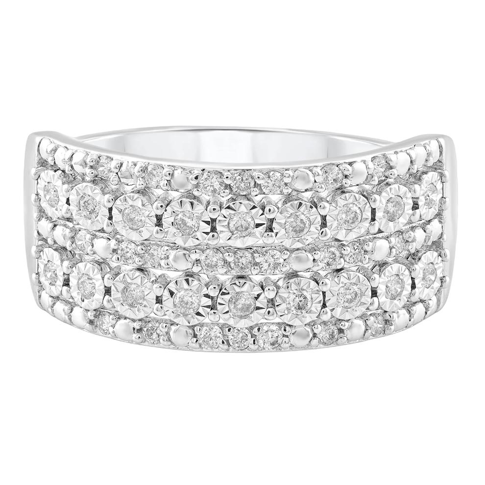 Diamond Illusion Multi-Row Wedding Band in 10K White Gold (1/4 ct. tw.) – Image 1 of 3
