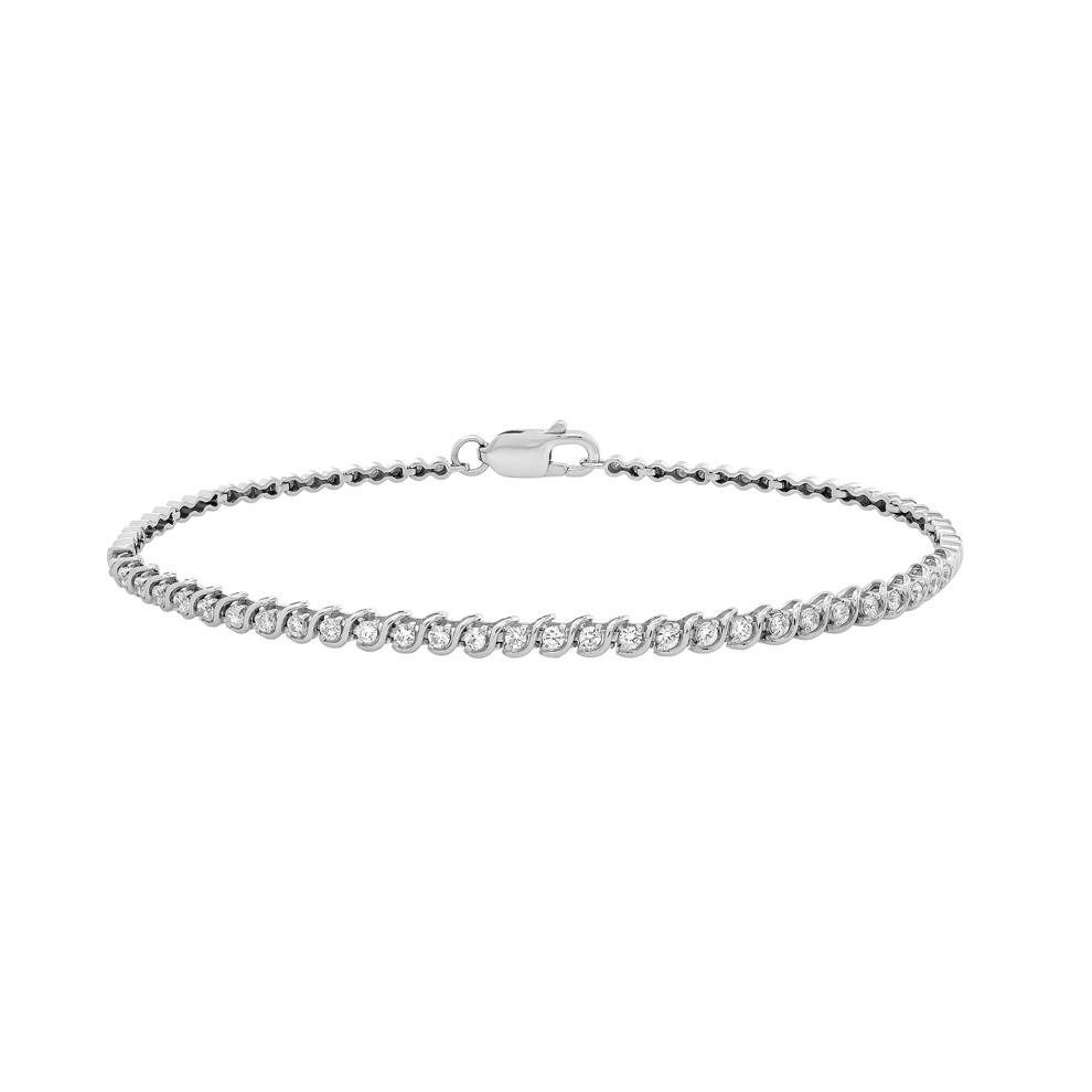Diamond Beaded S-Link Bracelet in 10K White Gold, 7" (1/2 ct. tw.) – Image 1 of 2