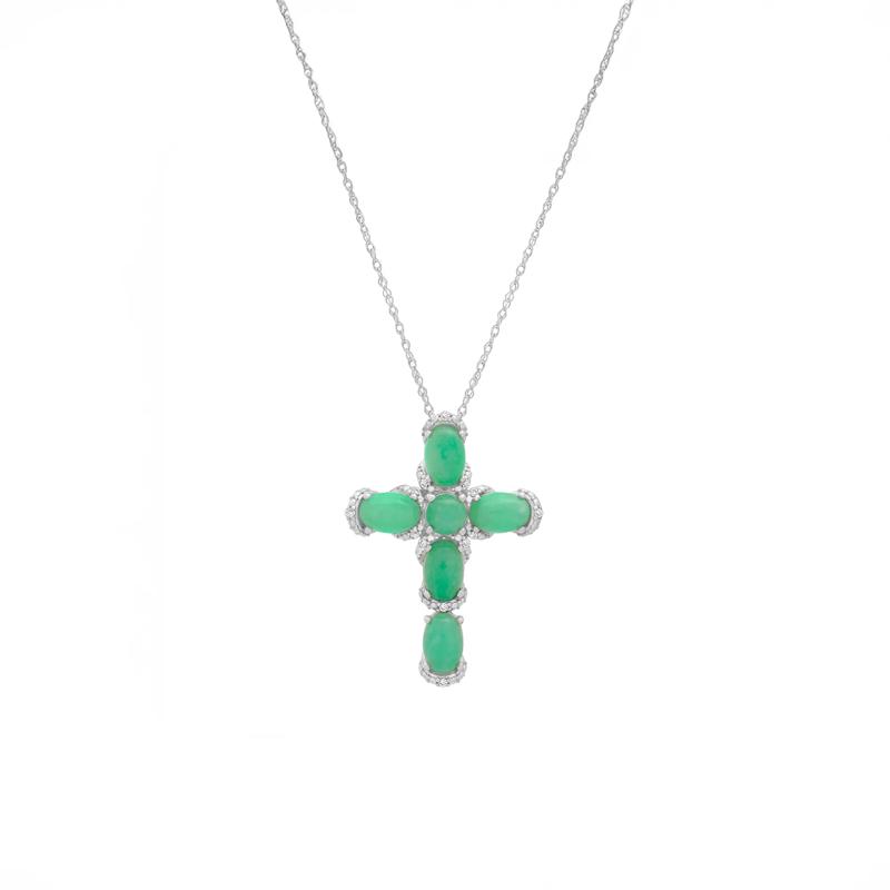 Green Jade Cross Pendant in Sterling Silver – Image 1 of 3