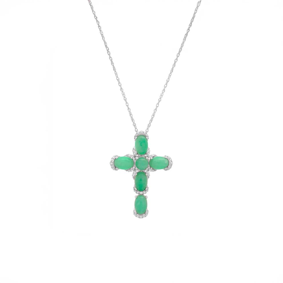 Green Jade Cross Pendant in Sterling Silver – Image 1 of 3
