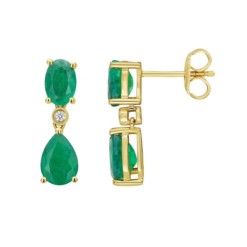 Emerald &amp; Diamond Accent Drop Earrings in 14K Yellow Gold – Image 2 of 2